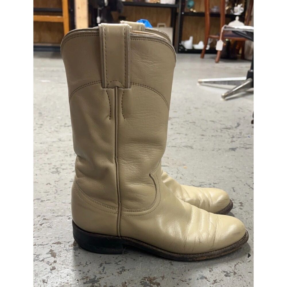 Justin Ivory Western Cowboy Leather Roper Womens Boots Size 4.5